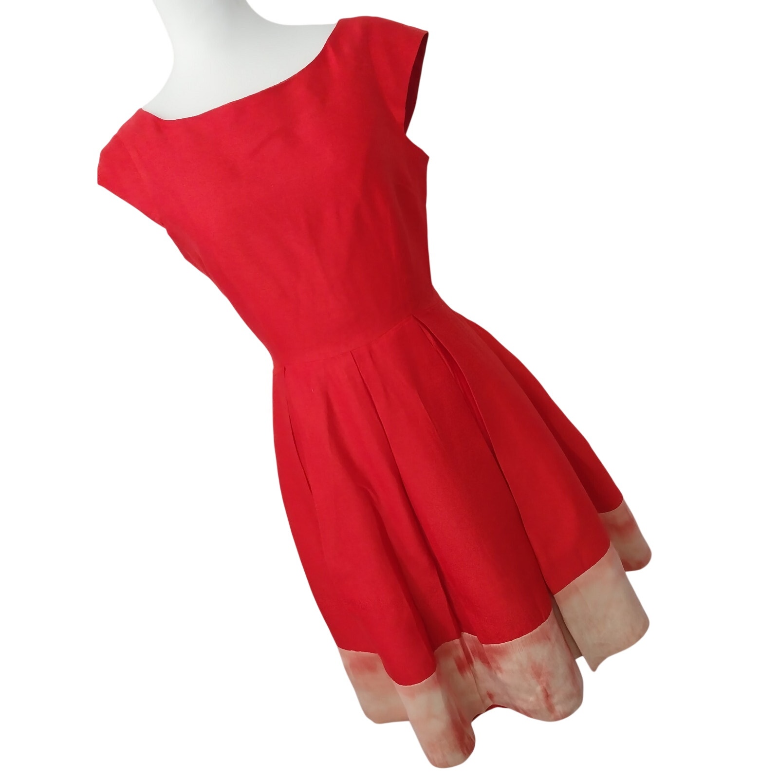 Kate Spade! Gorgeous Red W/Pink Hemline, Pleated A-Line Sleeveless Dress! Sz 8